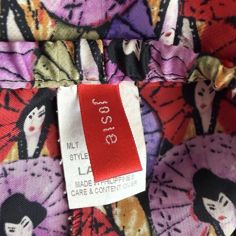 JOSIE NATORI Artistic Geisha Umbrella Print 2PC Set Mandarin Collar Lounge Wear